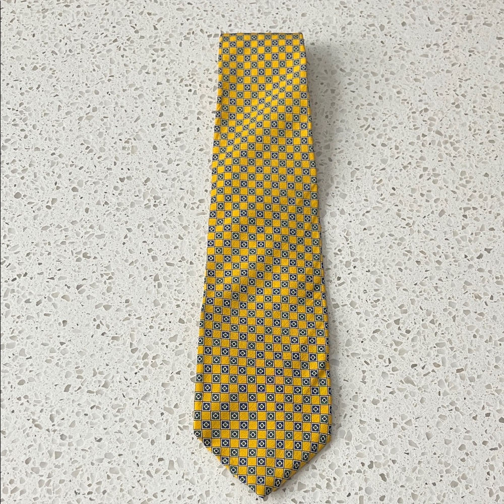 GAP Yellow Geometric Silk Tie with Blue and Green Accents